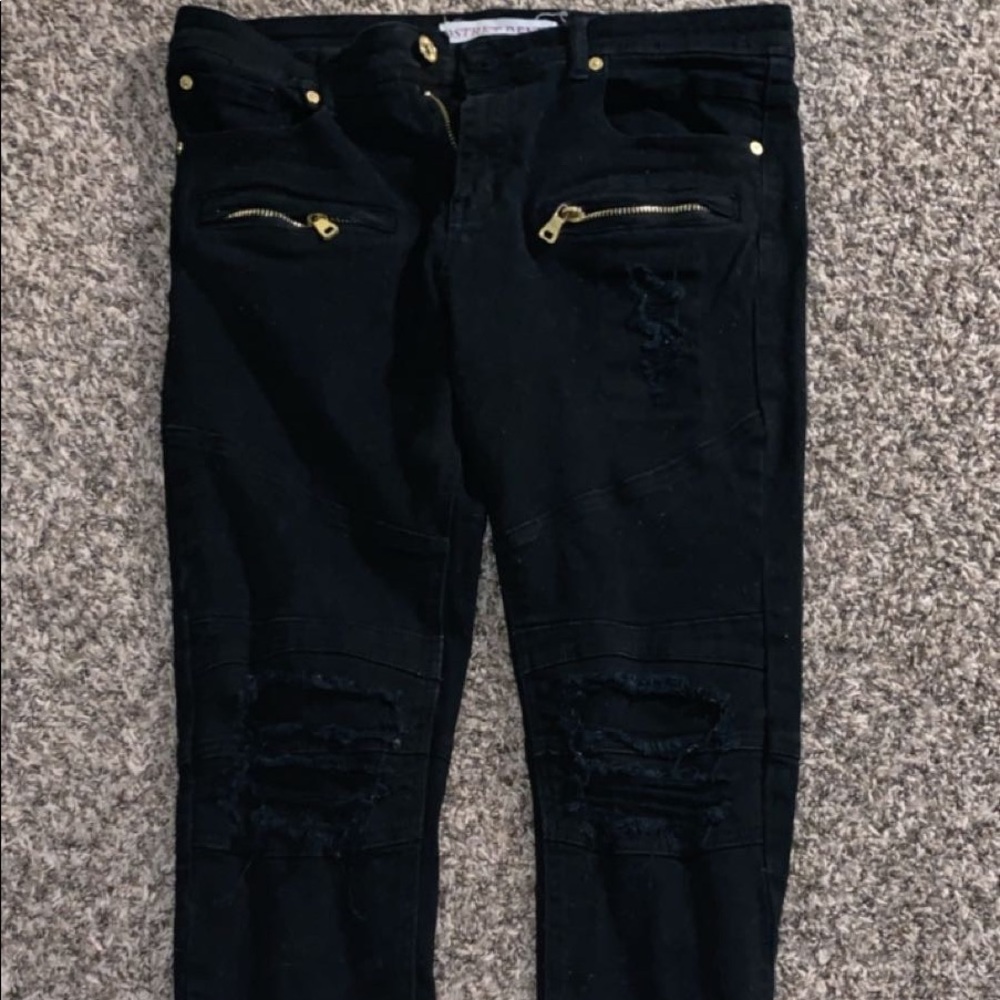 Black Skinny Moto Jeans w/ Gold Zippers